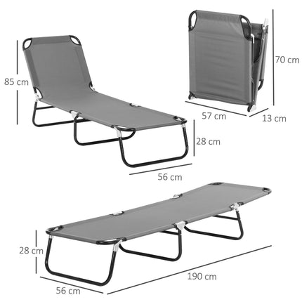 2-Piece Foldable Sun Lounger Set with 5-Position Adjustable Backrest - Grey