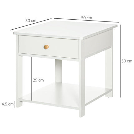 Set of 2 Square Bedside Tables with Drawer and Shelf - White