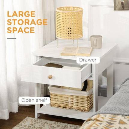 Set of 2 Square Bedside Tables with Drawer and Shelf - White