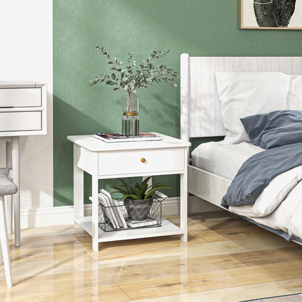 Set of 2 Square Bedside Tables with Drawer and Shelf - White