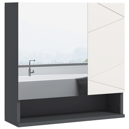 Wall Mounted Bathroom Mirror Cabinet with Adjustable Shelves - Light Grey