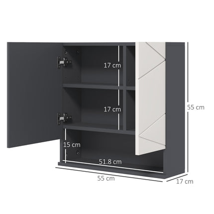 Wall Mounted Bathroom Mirror Cabinet with Adjustable Shelves - Light Grey