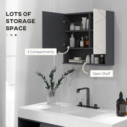 Wall Mounted Bathroom Mirror Cabinet with Adjustable Shelves - Light Grey