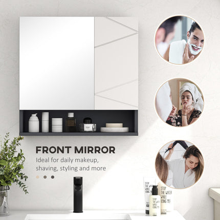 Wall Mounted Bathroom Mirror Cabinet with Adjustable Shelves - Light Grey