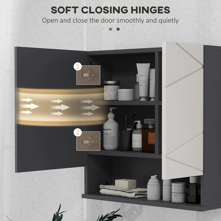 Wall Mounted Bathroom Mirror Cabinet with Adjustable Shelves - Light Grey
