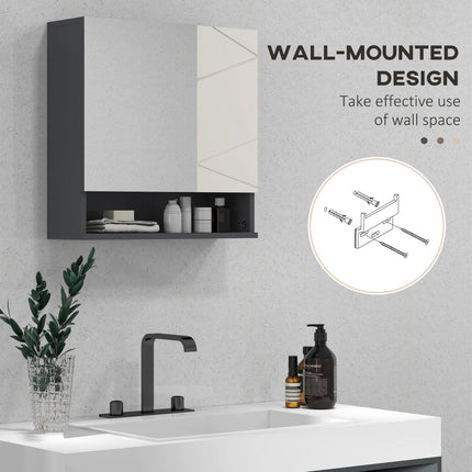 Wall Mounted Bathroom Mirror Cabinet with Adjustable Shelves - Light Grey