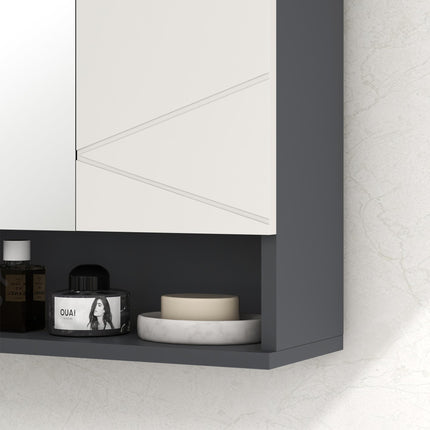 Wall Mounted Bathroom Mirror Cabinet with Adjustable Shelves - Light Grey