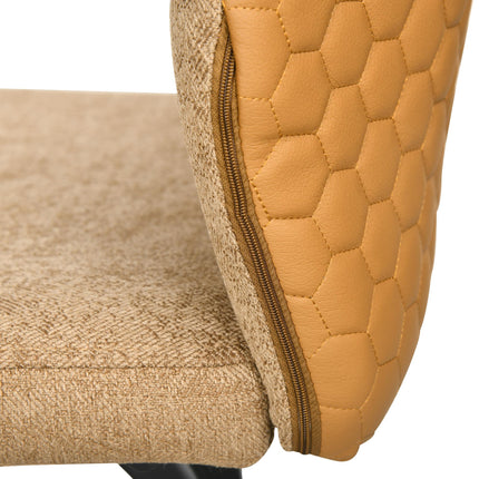 Set of 4 Linen-Touch Upholstered Bar Stools with Backs and Steel Legs for Kitchen and Dining - Light Brown