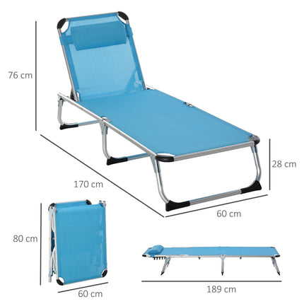 Set of 2 Adjustable Foldable Sun Loungers with Pillows - Blue