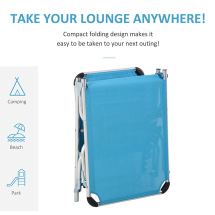 Set of 2 Adjustable Foldable Sun Loungers with Pillows - Blue