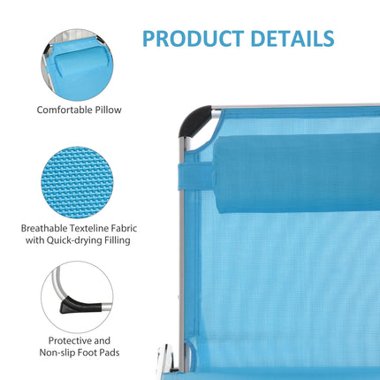 Set of 2 Adjustable Foldable Sun Loungers with Pillows - Blue
