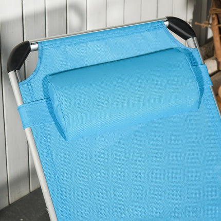 Set of 2 Adjustable Foldable Sun Loungers with Pillows - Blue