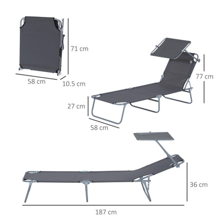 2-Piece Outdoor Foldable Sun Lounger Set with Removable Shade Canopy and Adjustable Backrest - Grey