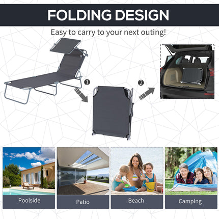 2-Piece Outdoor Foldable Sun Lounger Set with Removable Shade Canopy and Adjustable Backrest - Grey