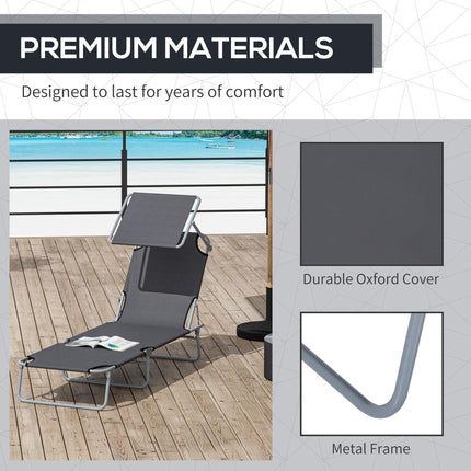2-Piece Outdoor Foldable Sun Lounger Set with Removable Shade Canopy and Adjustable Backrest - Grey
