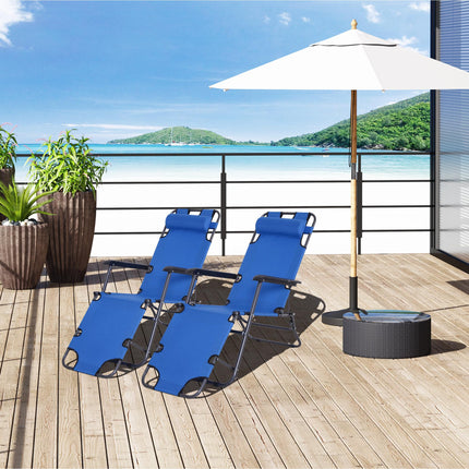 2-Piece Foldable Adjustable Sun Loungers with Pillow and Armrests - Blue