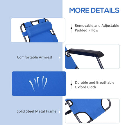 2-Piece Foldable Adjustable Sun Loungers with Pillow and Armrests - Blue