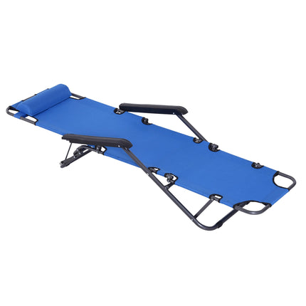 2-Piece Foldable Adjustable Sun Loungers with Pillow and Armrests - Blue