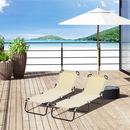 2-Piece Foldable Sun Lounger Set with 5-Position Adjustable Backrest - Beige