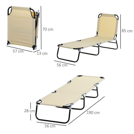 2-Piece Foldable Sun Lounger Set with 5-Position Adjustable Backrest - Beige