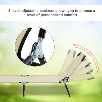 2-Piece Foldable Sun Lounger Set with 5-Position Adjustable Backrest - Beige