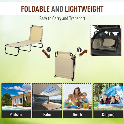 2-Piece Foldable Sun Lounger Set with 5-Position Adjustable Backrest - Beige