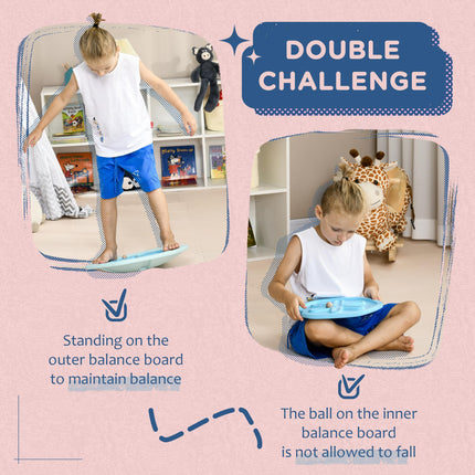Kids Two-In-One Balance Wobble Board with Ball for Coordination and Motor Skills - Blue