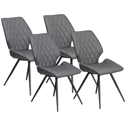 Set of 4 PU Leather Dining Chairs with Metal Legs - Grey