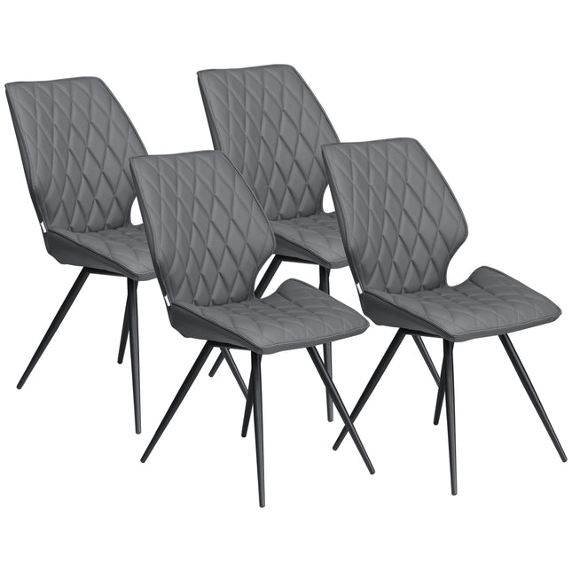 Set of 4 PU Leather Dining Chairs with Metal Legs - Grey