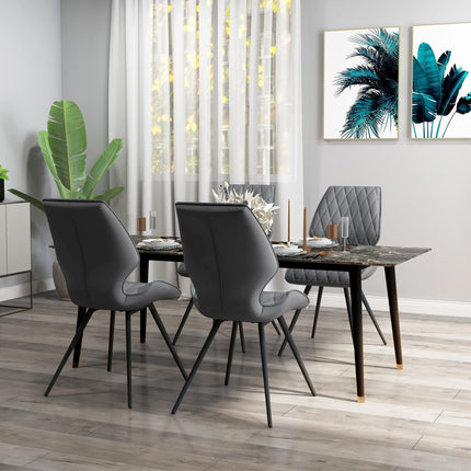 Set of 4 PU Leather Dining Chairs with Metal Legs - Grey