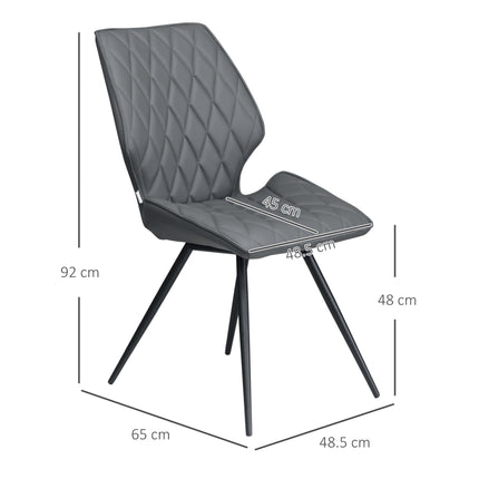 Set of 4 PU Leather Dining Chairs with Metal Legs - Grey