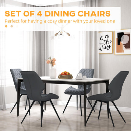 Set of 4 PU Leather Dining Chairs with Metal Legs - Grey