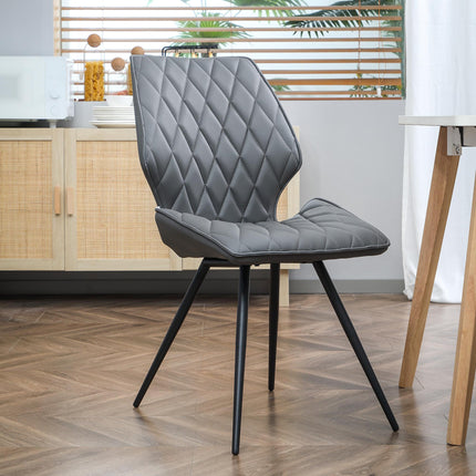 Set of 4 PU Leather Dining Chairs with Metal Legs - Grey