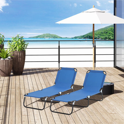 2-Piece Foldable Sun Lounger Set with 5-Position Adjustable Backrest - Blue