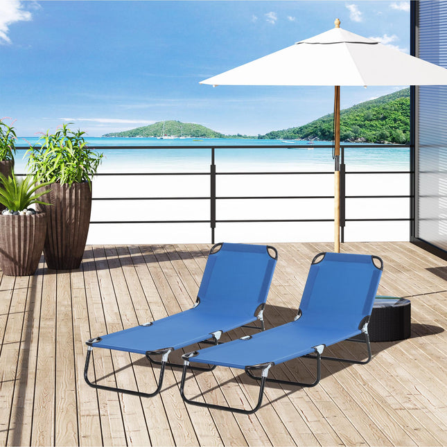 2-Piece Foldable Sun Lounger Set with 5-Position Adjustable Backrest - Blue