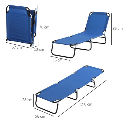 2-Piece Foldable Sun Lounger Set with 5-Position Adjustable Backrest - Blue