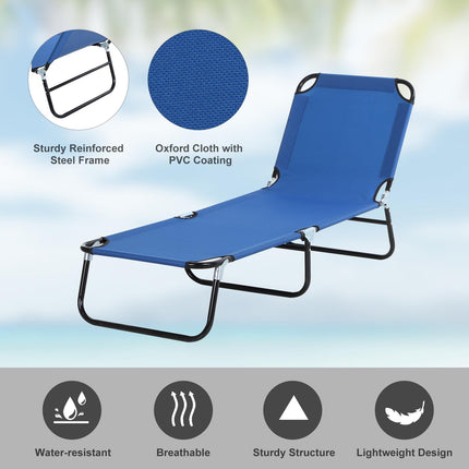 2-Piece Foldable Sun Lounger Set with 5-Position Adjustable Backrest - Blue