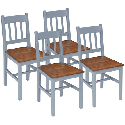 Set of 4 Pine Wood Slat Back Dining Chairs for Kitchen and Living Room - Grey