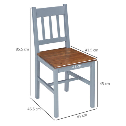 Set of 4 Pine Wood Slat Back Dining Chairs for Kitchen and Living Room - Grey