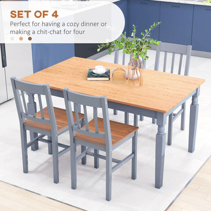 Set of 4 Pine Wood Slat Back Dining Chairs for Kitchen and Living Room - Grey