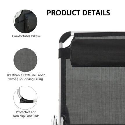 Set of 2 Foldable Sun Loungers with Adjustable Backrest and Pillow - Black