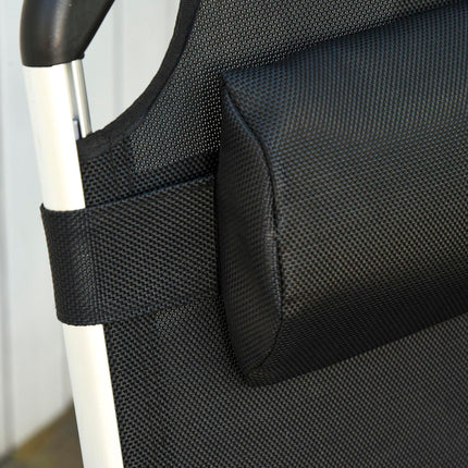Set of 2 Foldable Sun Loungers with Adjustable Backrest and Pillow - Black