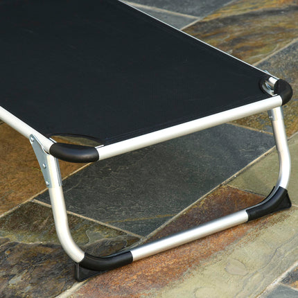 Set of 2 Foldable Sun Loungers with Adjustable Backrest and Pillow - Black