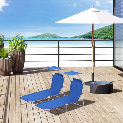 2-Piece Foldable Sun Lounger Set with Adjustable Backrest & Removable Shade Canopy - Blue