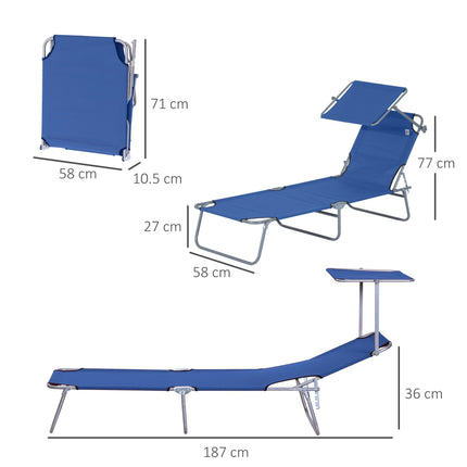 2-Piece Foldable Sun Lounger Set with Adjustable Backrest & Removable Shade Canopy - Blue