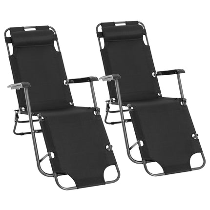 2 Pieces Foldable Adjustable Sun Loungers with Pillow and Armrests - Black