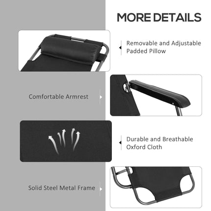2 Pieces Foldable Adjustable Sun Loungers with Pillow and Armrests - Black