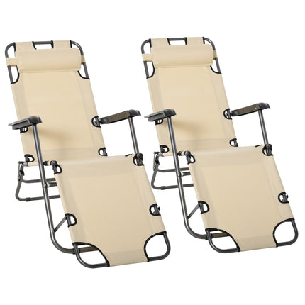 2 Pieces Foldable Adjustable Sun Loungers with Pillow and Armrests - Beige