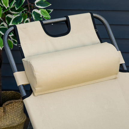 2 Pieces Foldable Adjustable Sun Loungers with Pillow and Armrests - Beige