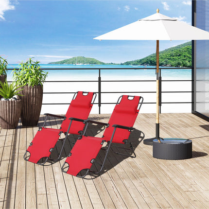 2 Pieces Foldable Outdoor Sun Loungers with Adjustable Back and Pillow - Red